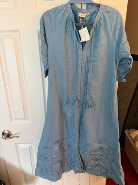 Julia Amory Light Blue Embroidered Tassel Tunic Dress